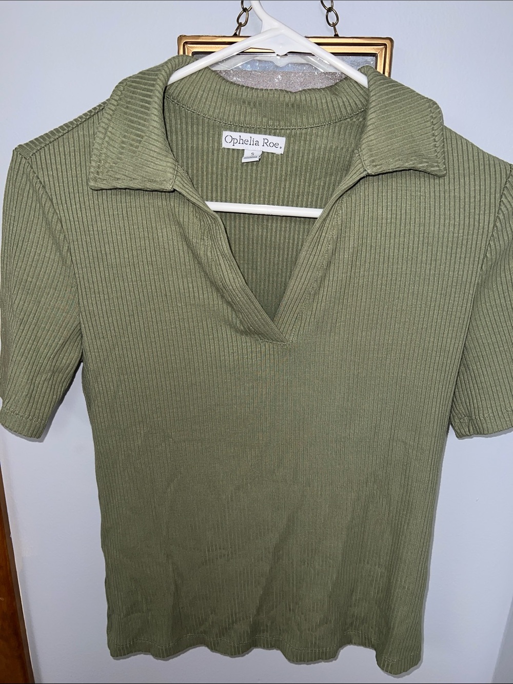 Ophelia Roe Olive Short-Sleeve Ribbed Polo Tee